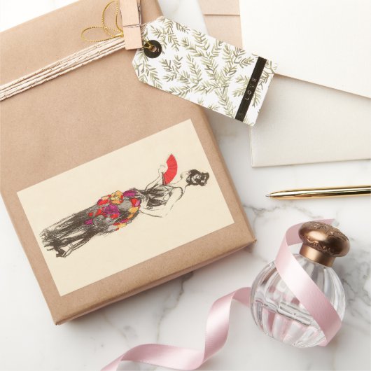 Vintage Mode-Lady mit Frühlingskleid Rechteckiger Aufkleber (Schenken)