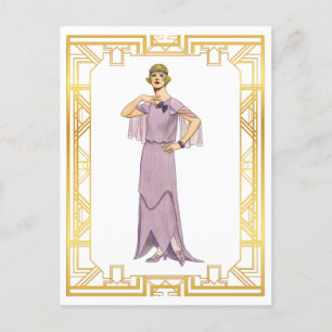 Vintage-Mode Lavendel-Flapper-Kleid 1920er Postkarte
