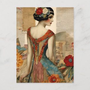 Vintage Mode Mixed Media Collage Postkarte
