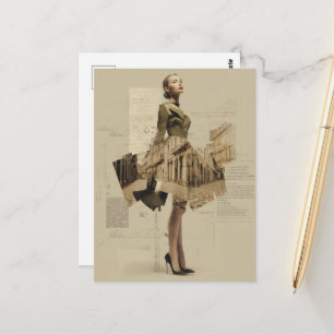 Vintage Mode- und Architektur-Collage Postkarte