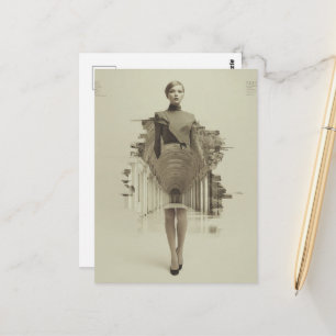 Vintage Mode und Architektur Frau Collage Postkarte
