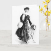 Vintage Modeborzoi-Kunst Karte (Gelbe Blume)