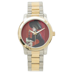 Vintage Modedame mit Telefon Armbanduhr
