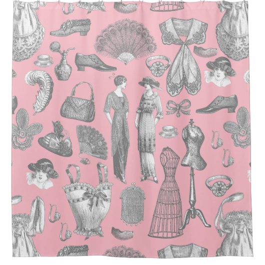 Vintage Modedamen aus der Antike rosa Duschvorhang (Vorderseite)