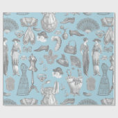 Vintage Modedamen blauer Zwergmaus Geschenkpapier (Flach)