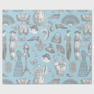 Vintage Modedamen blauer Zwergmaus Geschenkpapier