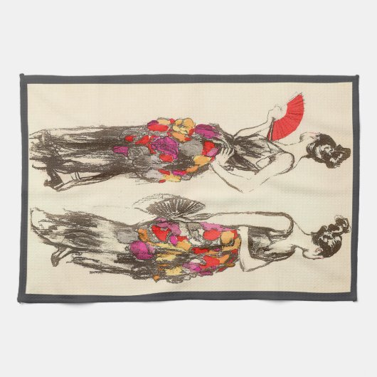 Vintage Modefrauen mit Frühlingskleidern Geschirrtuch (Horizontal)