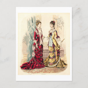 Vintage Modeillustration Kleider 1880 Postkarte
