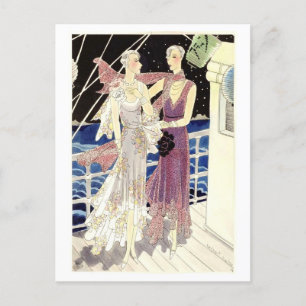 Vintage Modekizze der 1920er Jahre von Abend Gowns Postkarte