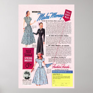 Vintage-Modekleidungsanzeige von 1949 Poster