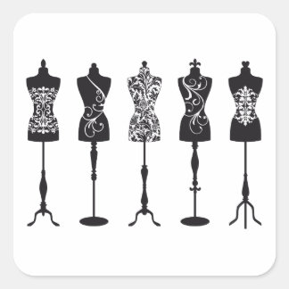 Vintage Modemannequins Silhouetten Quadratischer Aufkleber