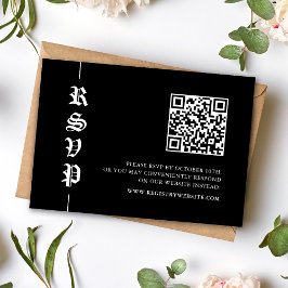 Vintage Modern Black and White QR Code Wedding RSVP Karte
