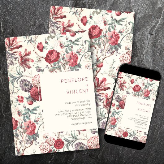 Vintage Modern Floral Wedding Invitation Einladung