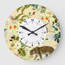 Vintage Modern Flower Jungle Tropical Große Wanduhr