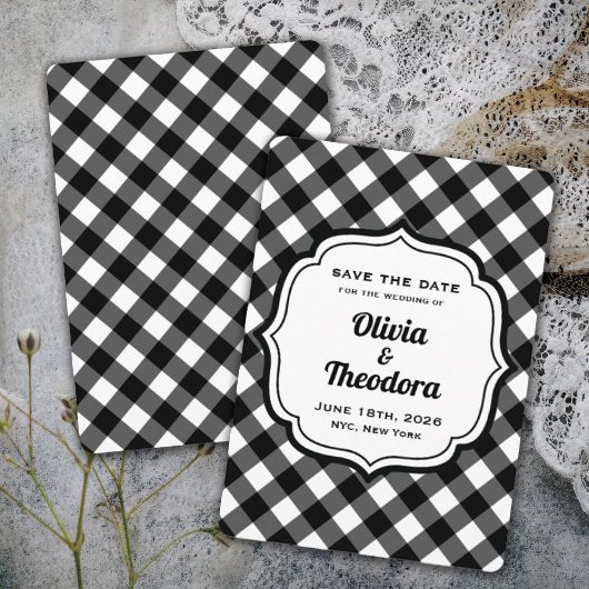 Vintage Modern Gingham Save the Date Cards Einladung