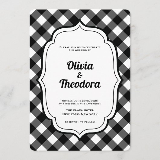Vintage Modern Gingham wedding invitation Einladung (Vorderseite)