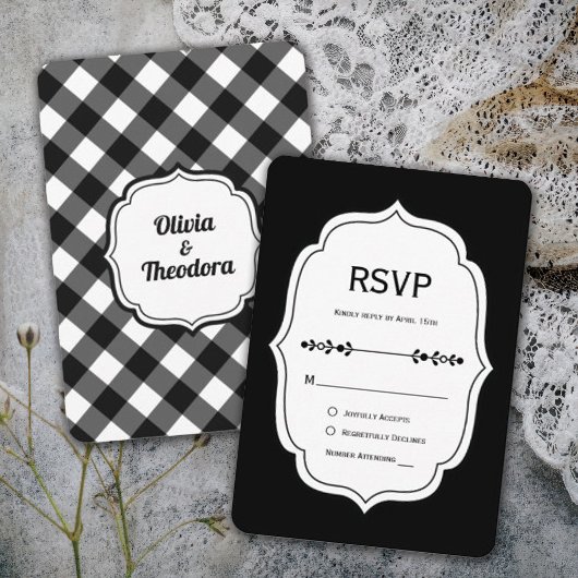 Vintage Modern Gingham Wedding RSVP Cards