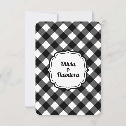 Vintage Modern Gingham Wedding RSVP Cards Karte (Rückseite)