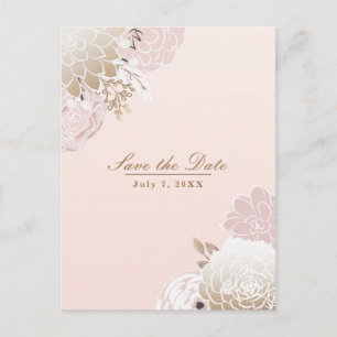 Vintage Modern Pink & Gold Floral Save the Date Ankündigungspostkarte