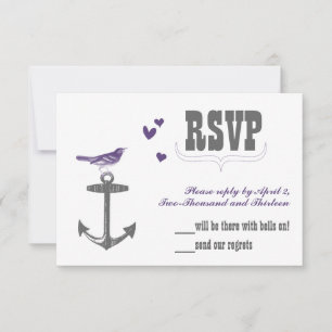 Vintage Modern Süßer Lila Vogel Grauer Anker RSVP Karte