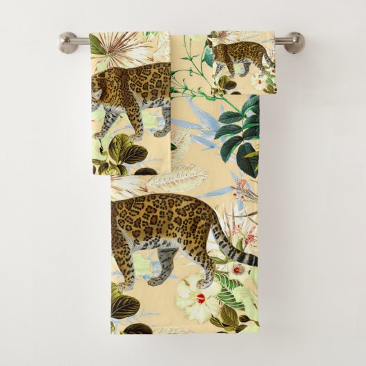 Vintage Moderne Blume Tiger-Dschungel Tropical Badhandtuch Set (Insitu)