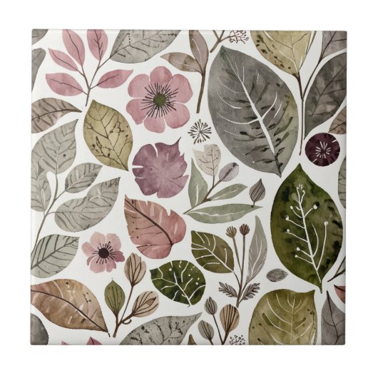 Vintage Moderne Blumen & Blätter Fliese (Vorderseite)