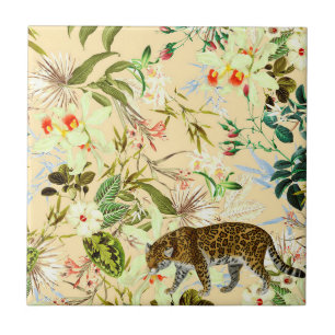 Vintage Moderne Blumen Tiger Dschungel Tropisch Fliese