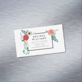 Vintage moderne Blumenmotive auf weißem Magnesium Magnetische Visitenkarte (Beispiel)