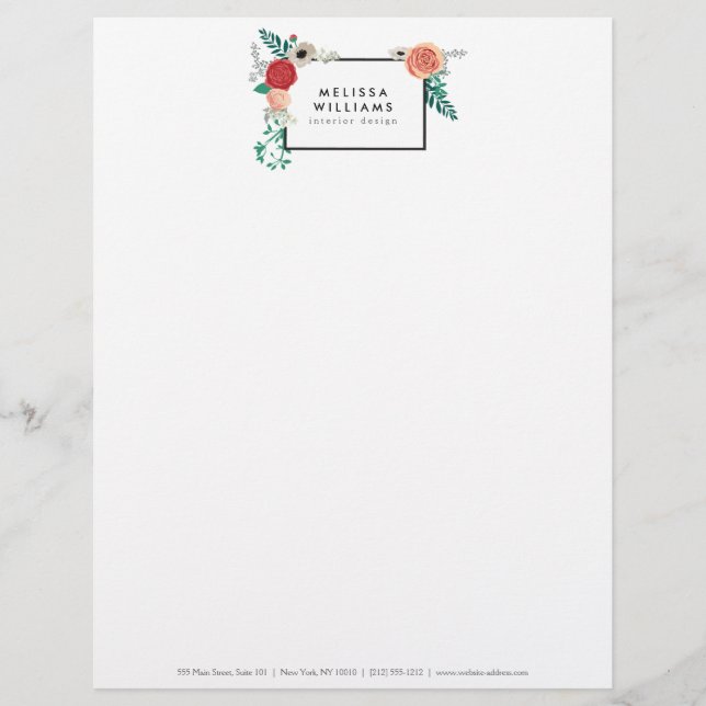 Vintage moderne Blumenmotive Letterhead Briefbogen (Vorderseite)