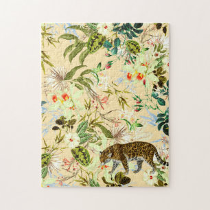 Vintage moderne Blumentiger Dschungel Puzzle