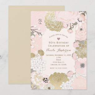 Vintage Moderne Florale Botanische Rosa Goldene Ge Einladung