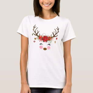 Vintage Moderne Florale Rentier-Feiertags-Whimsica T-Shirt