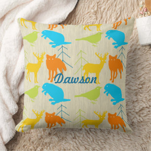 Vintage Moderne Fuchs- und Vogelföhre Neon-Kissen Kissen