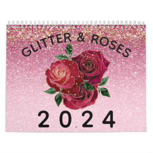Vintage Moderne Glitter und Rosen Glam Floral 2024 Kalender