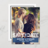 Vintage moderne Hochzeiten retten das Datum - Blau Ankündigungspostkarte (Vorne/Hinten)