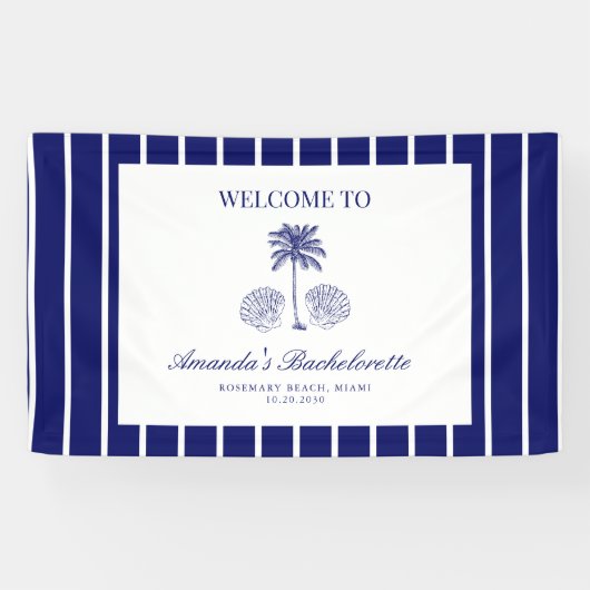 Vintage Moderne Navy-Strand-Junggesellinnenabschie Banner (Horizontal)