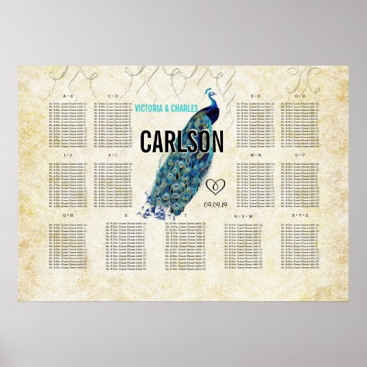 Vintage moderne Pfauensitzkarte Poster (Vorne)