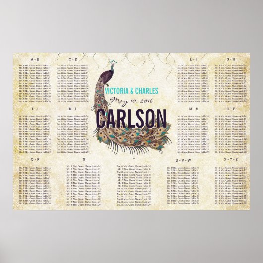 Vintage moderne Pfauensitzkarte Poster (Vorne)