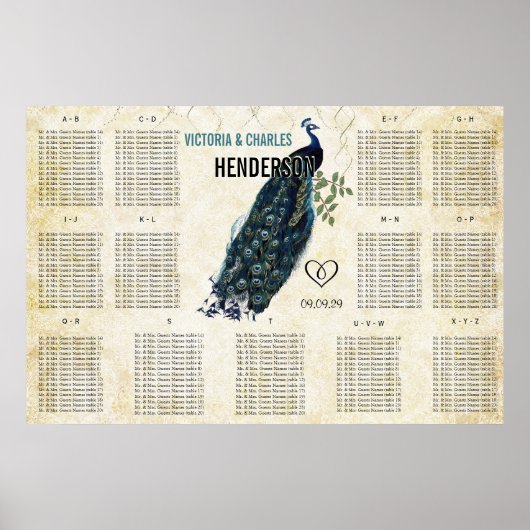 Vintage moderne Pfauensitzkarte Poster (Vorne)