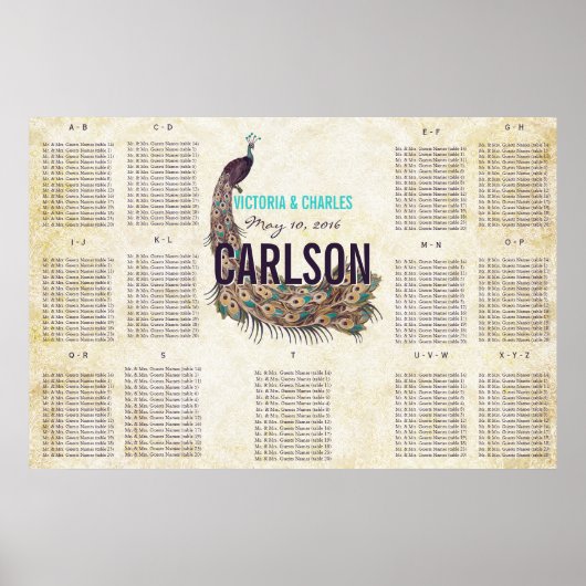 Vintage moderne Pfauensitzkarte Poster (Vorne)