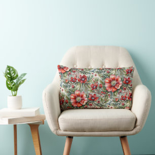 Vintage Moderne rote Rosen und Tannen Lendenkissen