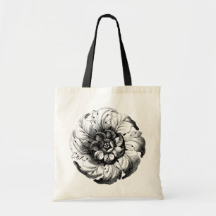 Vintage modernes Blumendesign in Schwarz und Weiß Tragetasche