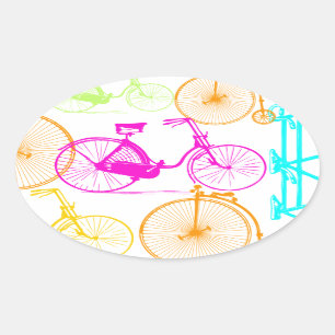 Vintage modernes Fahrrad in leuchtender Neonfarbe Ovaler Aufkleber