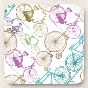 Vintage modernes Fahrrad in leuchtender Neonfarbe Untersetzer