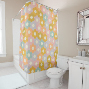 Vintage modernes Sechseck-Blumenmuster in Pastell Duschvorhang