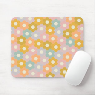 Vintage modernes Sechseck-Blumenmuster in Pastell Mousepad