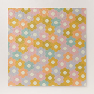 Vintage modernes Sechseck-Blumenmuster in Pastell Puzzle