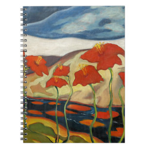 Vintage modernistische rote Mohnblumen surrealisti Notizblock