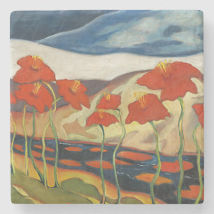 Vintage modernistische rote Mohnblumen surrealisti Steinuntersetzer