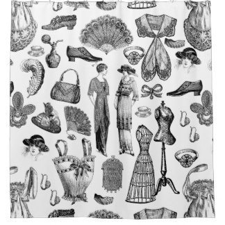 Vintage modische Damen in Weiß Duschvorhang